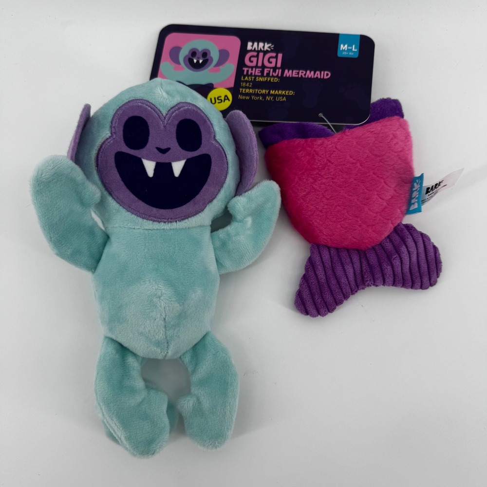 Bark Gigi the Fiji Mermaid Dog Toy Plush Squeaker Treat Trap USA New with Tags